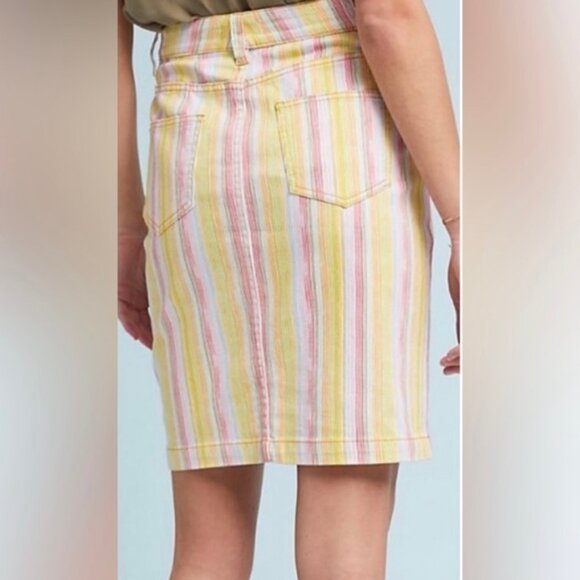 Maeve Anthropologie Size 8 Rainbow Striped Stretch Denim Mini Skirt Buttonfly - Picture 2 of 13